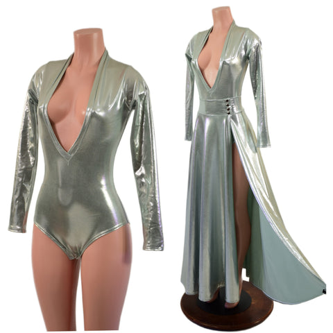 2PC Plunging V Neck Romper & Breakaway Maxi Skirt Set