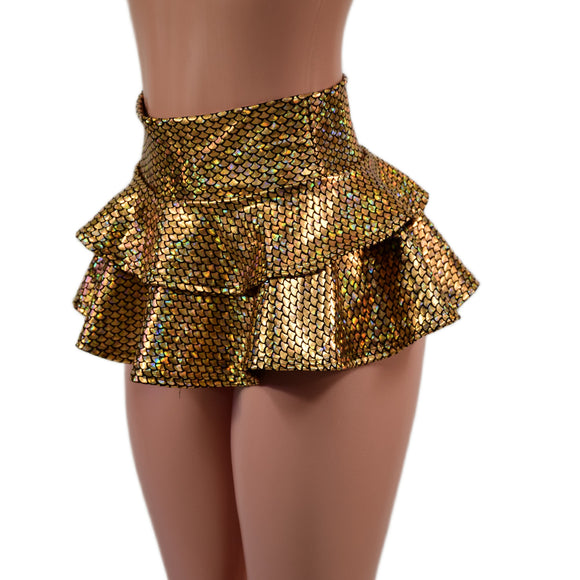 10" Ultra Mini Double Tiered Mini Skirt in Gold Fish Scale