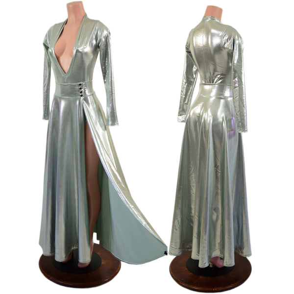 2PC Plunging V Neck Romper & Breakaway Maxi Skirt Set - 5