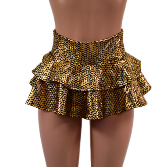 10" Ultra Mini Double Tiered Mini Skirt in Gold Fish Scale