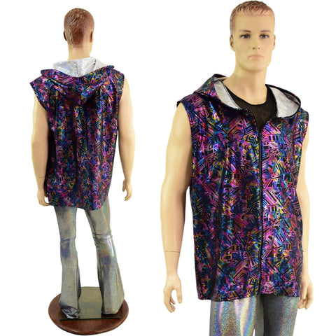 Mens Cyberspace Hooded Vest with Zipper Front - Coquetry Clothing