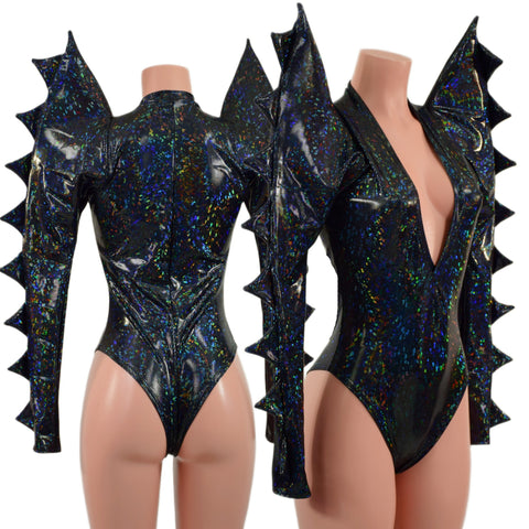 The Triple Threat Romper in Black Kaleidoscope with Brazilian Cut Leg