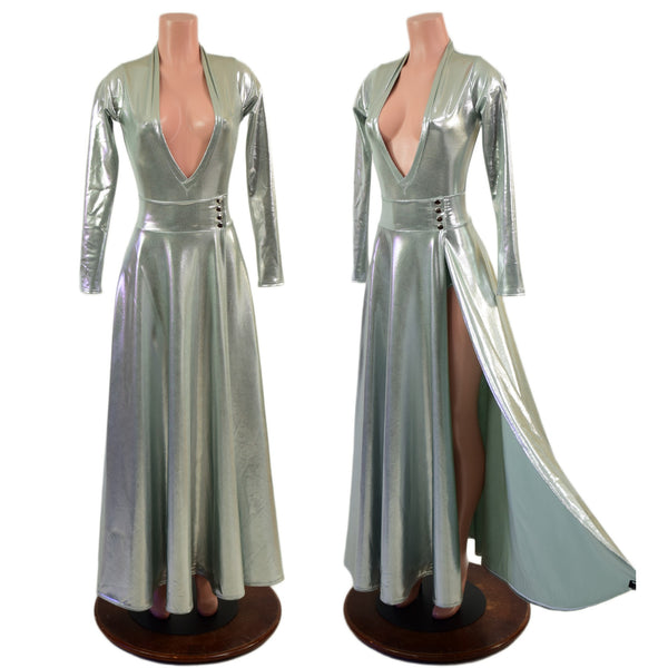 2PC Plunging V Neck Romper & Breakaway Maxi Skirt Set - 4