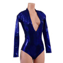 Blue Sparkly Jewel Long Sleeve Siren Romper with Plunging V Neckline - 5