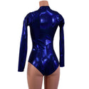 Blue Sparkly Jewel Long Sleeve Siren Romper with Plunging V Neckline - 4