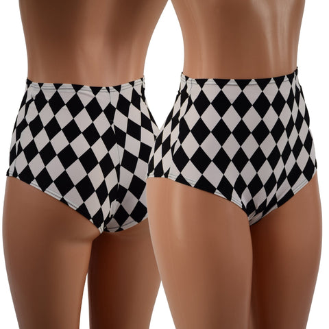 High Waist Siren Shorts in Black and White Diamond Print - Coquetry Clothing