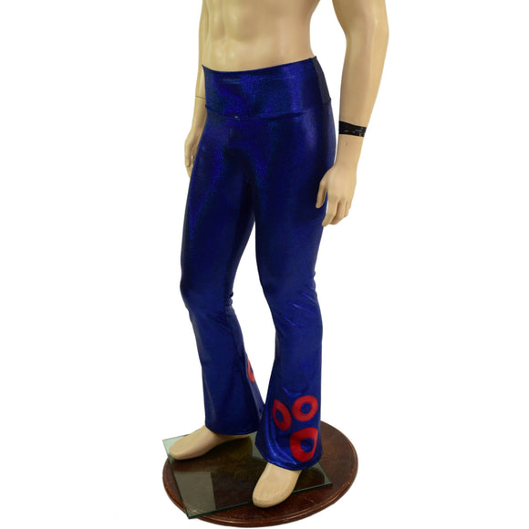Mens Blue Sparkly Jewel Bootcut Pants with Red Donut Applique - Coquetry Clothing