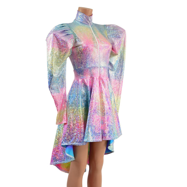 Rainbow Shattered Glass Hi Lo Dress with Full Separating Front Zipper - 3