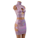 Lilac Holographic O-ring Cutouts Crop Top and Skirt Set - 3