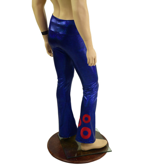 Mens Blue Sparkly Jewel Bootcut Pants with Red Donut Applique - Coquetry Clothing