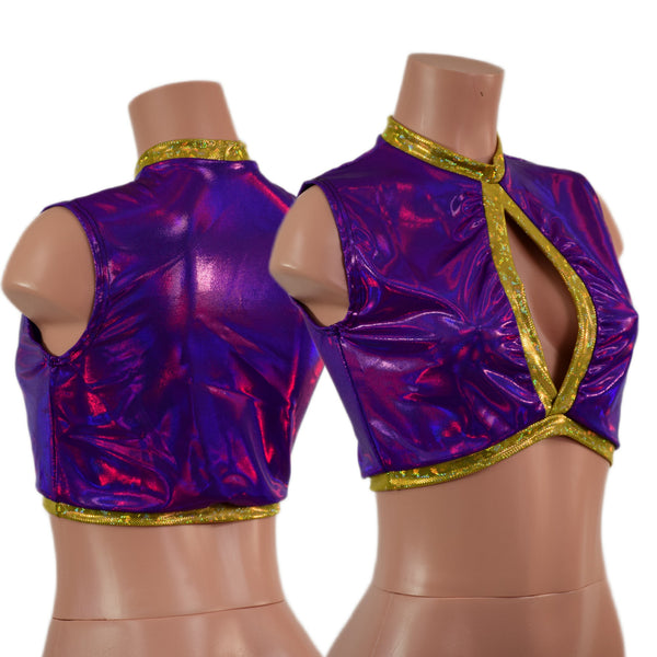 Sleeveless Keyhole Top in Grape Holographic - 1