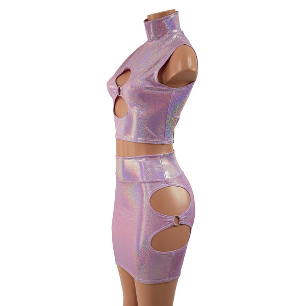 Lilac Holographic O-ring Cutouts Crop Top and Skirt Set - 2