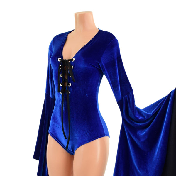 Sapphire Blue Sorceress Sleeve Romper with Lace Up Neckline - 2