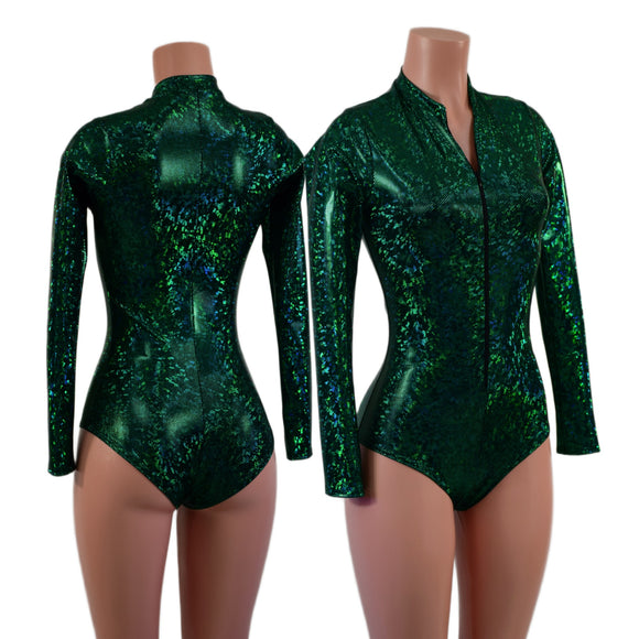 Green Kaleidoscope Stella Romper with Long Sleeves & Siren Cut Leg