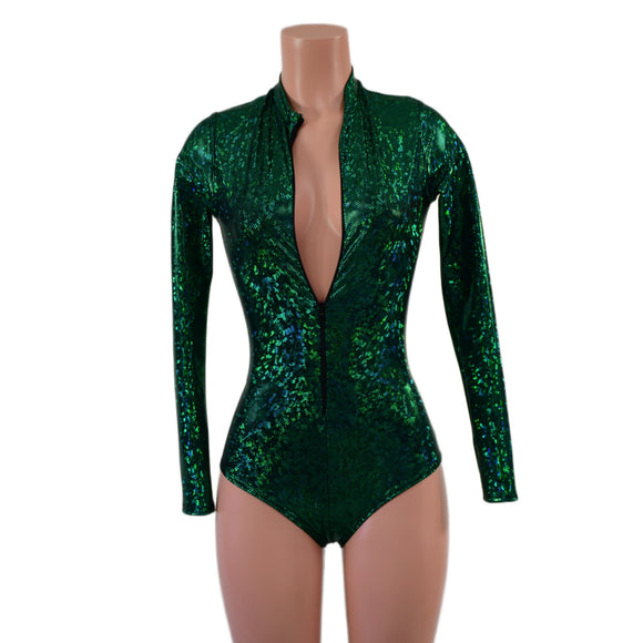 Green Kaleidoscope Stella Romper with Long Sleeves & Siren Cut Leg