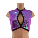 Keyhole Crop Top in Plumeria, with Star Noir Trim and Black Mesh Back - 3