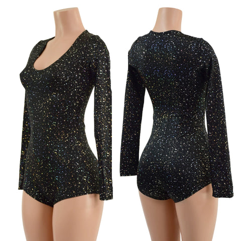 Long Sleeve Star Noir Romper with Scoop Neck and Boy Cut Leg - Coquetry Clothing