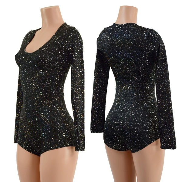 Long Sleeve Star Noir Romper with Scoop Neck and Boy Cut Leg - 1