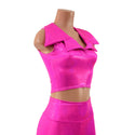 Neon Pink Bell Bottom Flares and Sleeveless Crop Top with Showtime Collar - 2