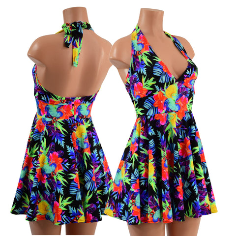 Sonic Bloom UV Glow Halter Skater Dress - Coquetry Clothing
