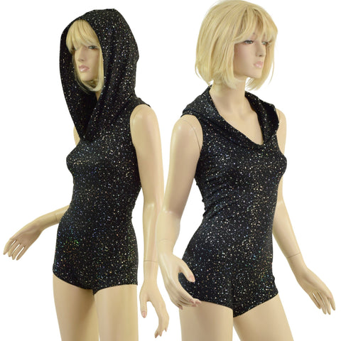 Sleeveless Star Noir Romper with Self Lined Hood and Boy Cut Leg - Coquetry Clothing