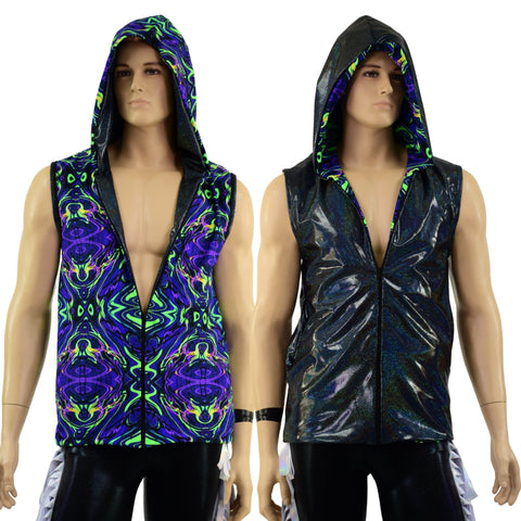 Mens Fully Lined Zipper Front Hooded Vest with Pockets - Coquetry Clothing