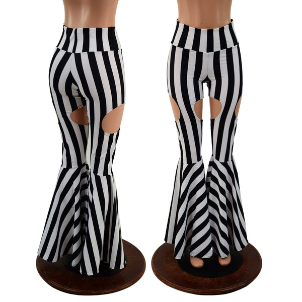 Black and White Striped Garter Style Bell Bottoms - 1