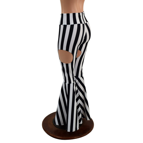 Black and White Striped Garter Style Bell Bottoms - 3