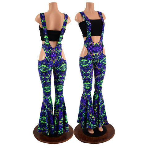 Suspender Bell Bottoms with Hipnotic Cutouts in Neon Melt (Top Sold Separately) - Coquetry Clothing