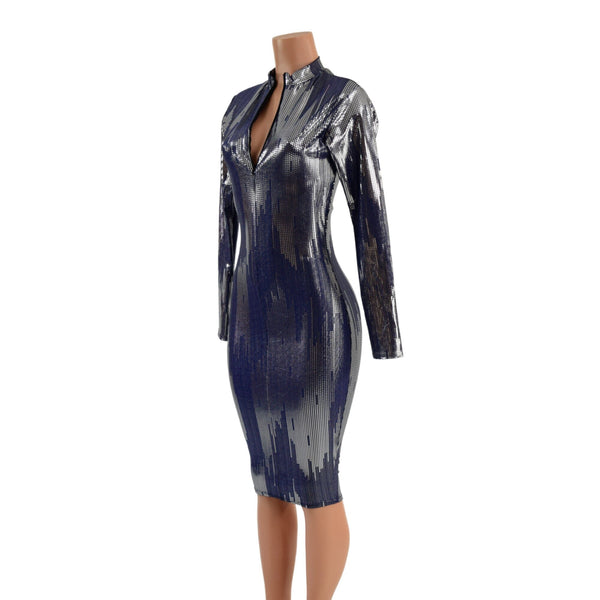 City Lights Wiggle Dress with Long Sleeves and TWO Zippers - 3