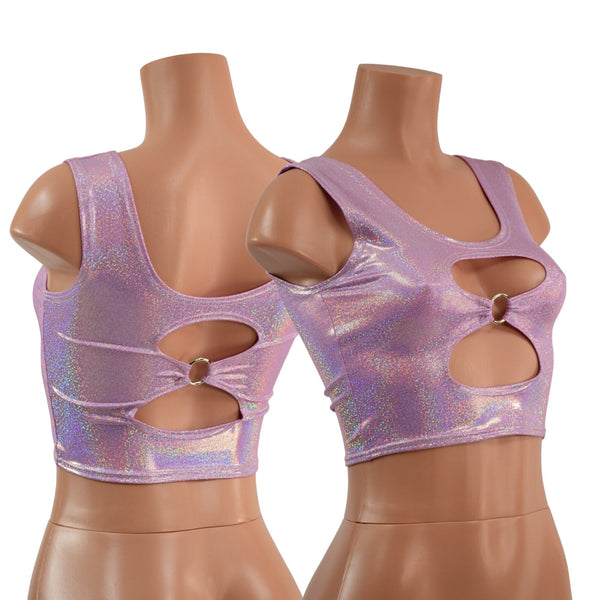 Cutout O-Ring Crop Tank in Lilac Holographic - 1