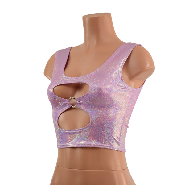Cutout O-Ring Crop Tank in Lilac Holographic - 3