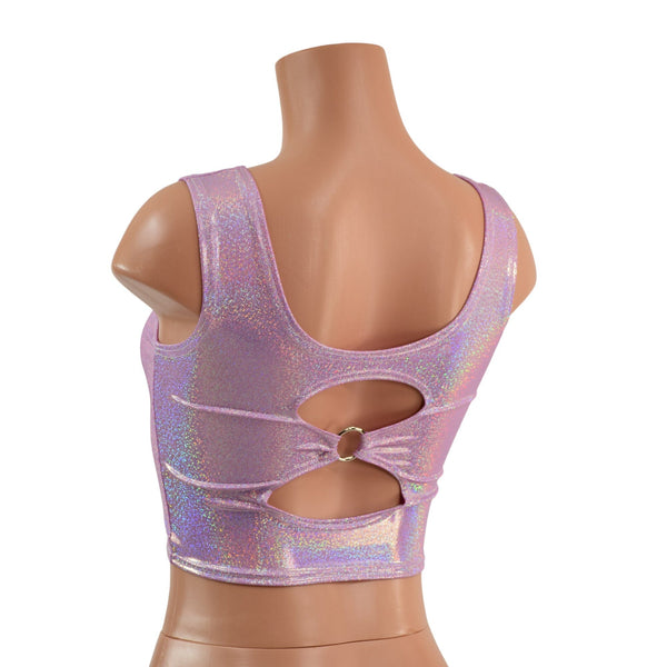 Cutout O-Ring Crop Tank in Lilac Holographic - 4