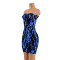 Strapless Neon UV Glow Blue Lightning Print Dress - 2