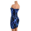 Strapless Neon UV Glow Blue Lightning Print Dress - 3
