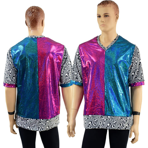 Mens Color Block V Neck Shirt - Coquetry Clothing
