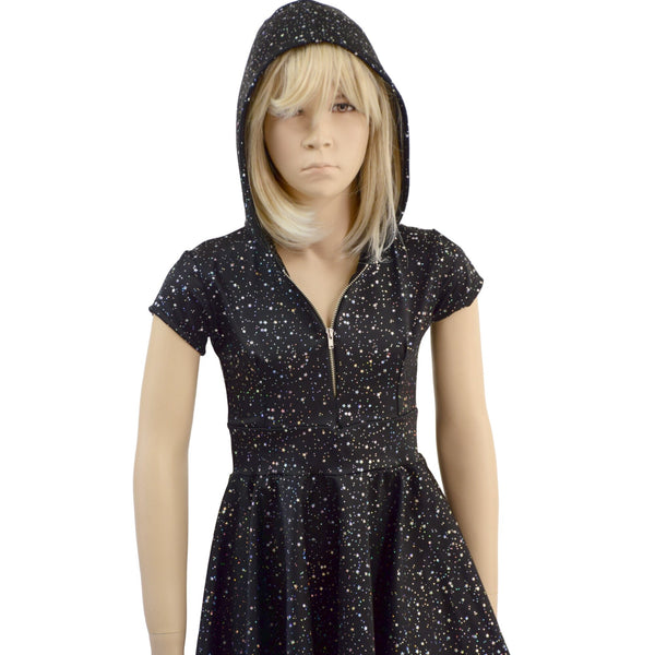 Girls Star Noir Skater Dress with Hood and Zipper - 2