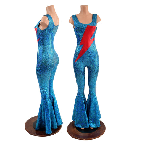 Ready to Ship Bowie Inspired Turquoise Catsuit with Bolt Medium - Coquetry Clothing