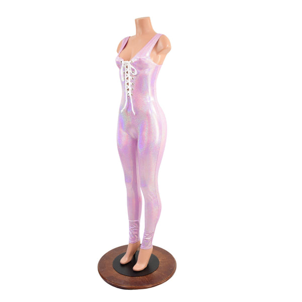 Lilac Tank Style Catsuit with Strappy Back and Laceup Front - 2