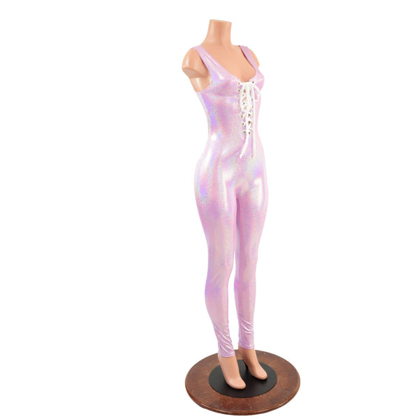 Lilac Tank Style Catsuit with Strappy Back and Laceup Front - 7