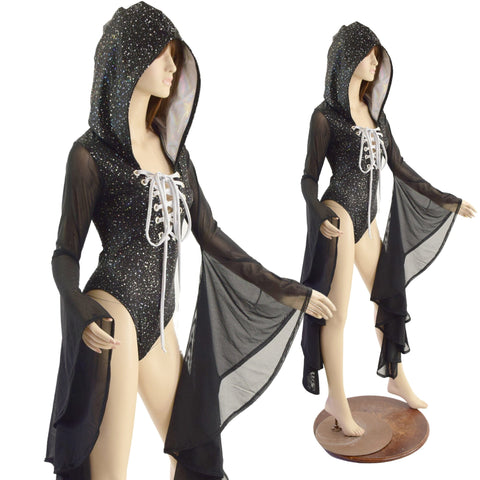 Lace Up Sorceress Sleeve Romper with Hood - Coquetry Clothing