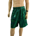 Mens Basketball Shorts with Pockets in Green Kaleidoscope - 2