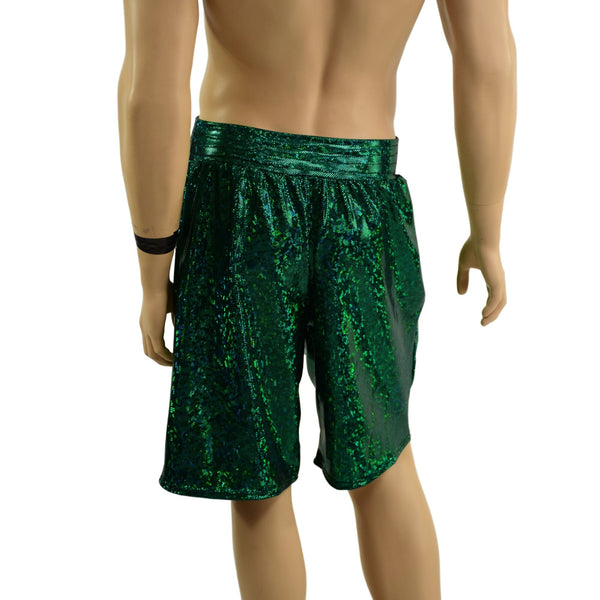 Mens Basketball Shorts with Pockets in Green Kaleidoscope - 4