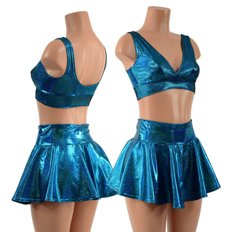 Ocean Sparkle Rave Skirt & Starlette Bralette Set - Coquetry Clothing