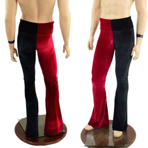 Mens Red and Black Harlequin Velvet Bootcut Pants - Coquetry Clothing