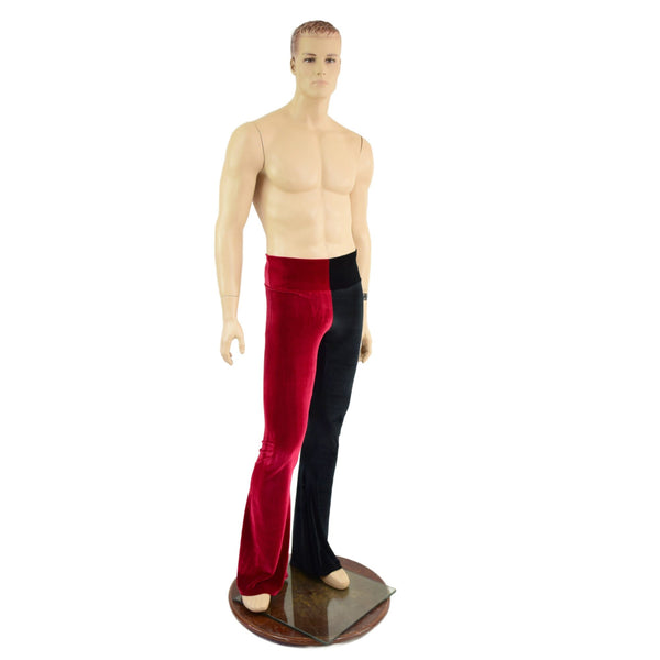 Mens Red and Black Harlequin Velvet Bootcut Pants and Shirt Set - 8