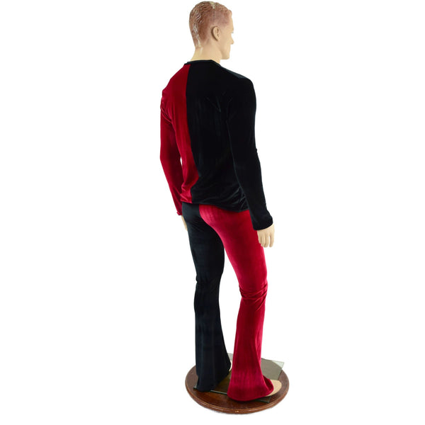 Mens Red and Black Harlequin Velvet Bootcut Pants and Shirt Set - 9