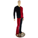 Mens Red and Black Harlequin Velvet Bootcut Pants and Shirt Set - 10