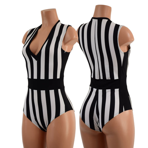 Black and White Striped Paneled Romper - Coquetry Clothing