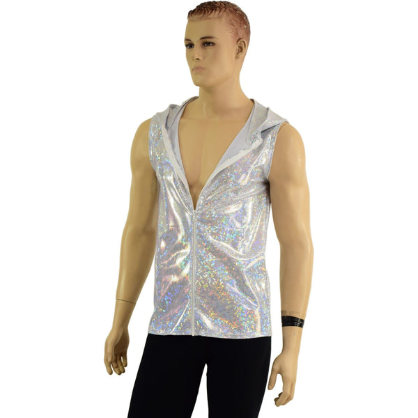Mens White Kaleidoscope Hooded Vest with Zipper Front - 5